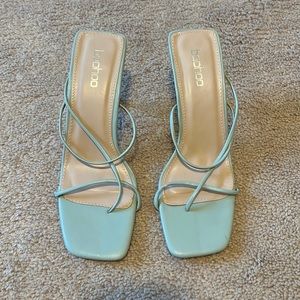 Aqua blue strappy heels